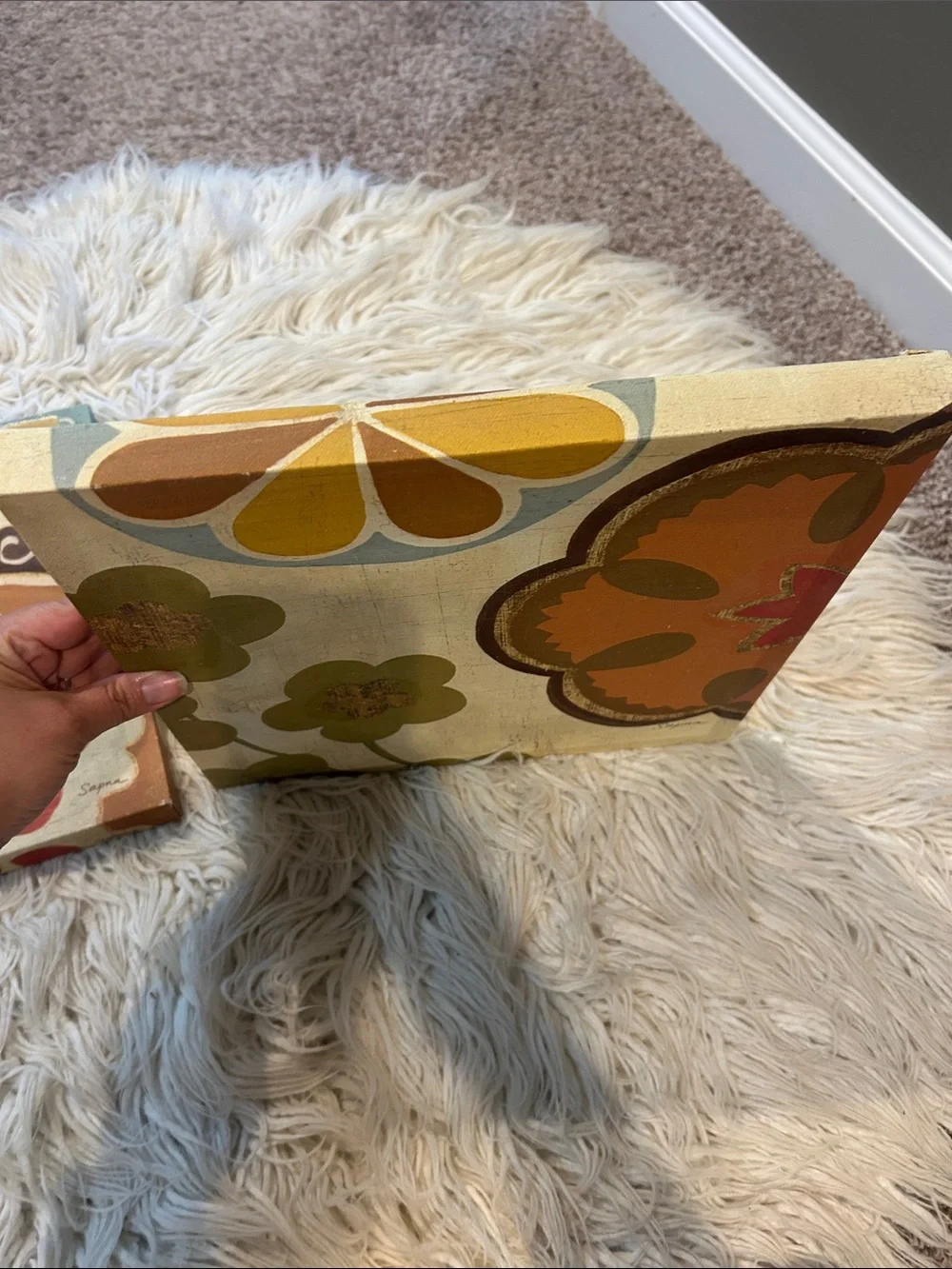 Set of 2 Floral Abstract Canvas Prints in Cream, Green & Orange